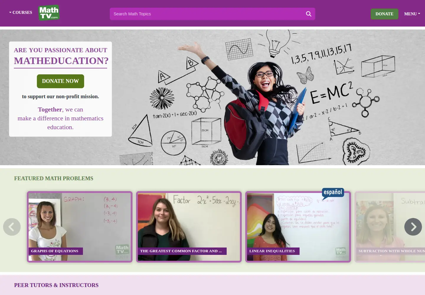 Screenshot of mathtv.com