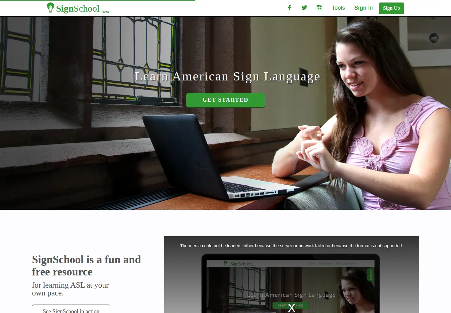 Captured homepage of signschool.com in the current scan