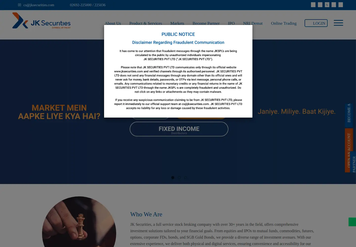 Captured homepage of jksecurities.com in the current scan