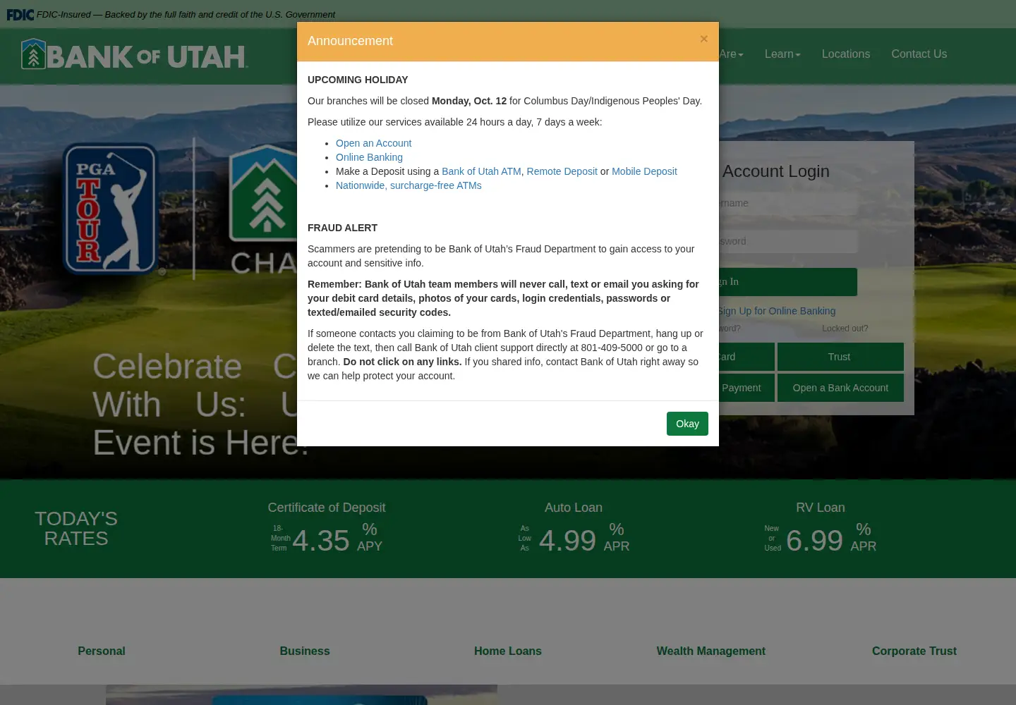 Screenshot of bankofutah.com