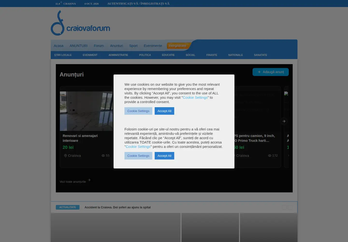 Captured homepage of craiovaforum.ro in the current scan