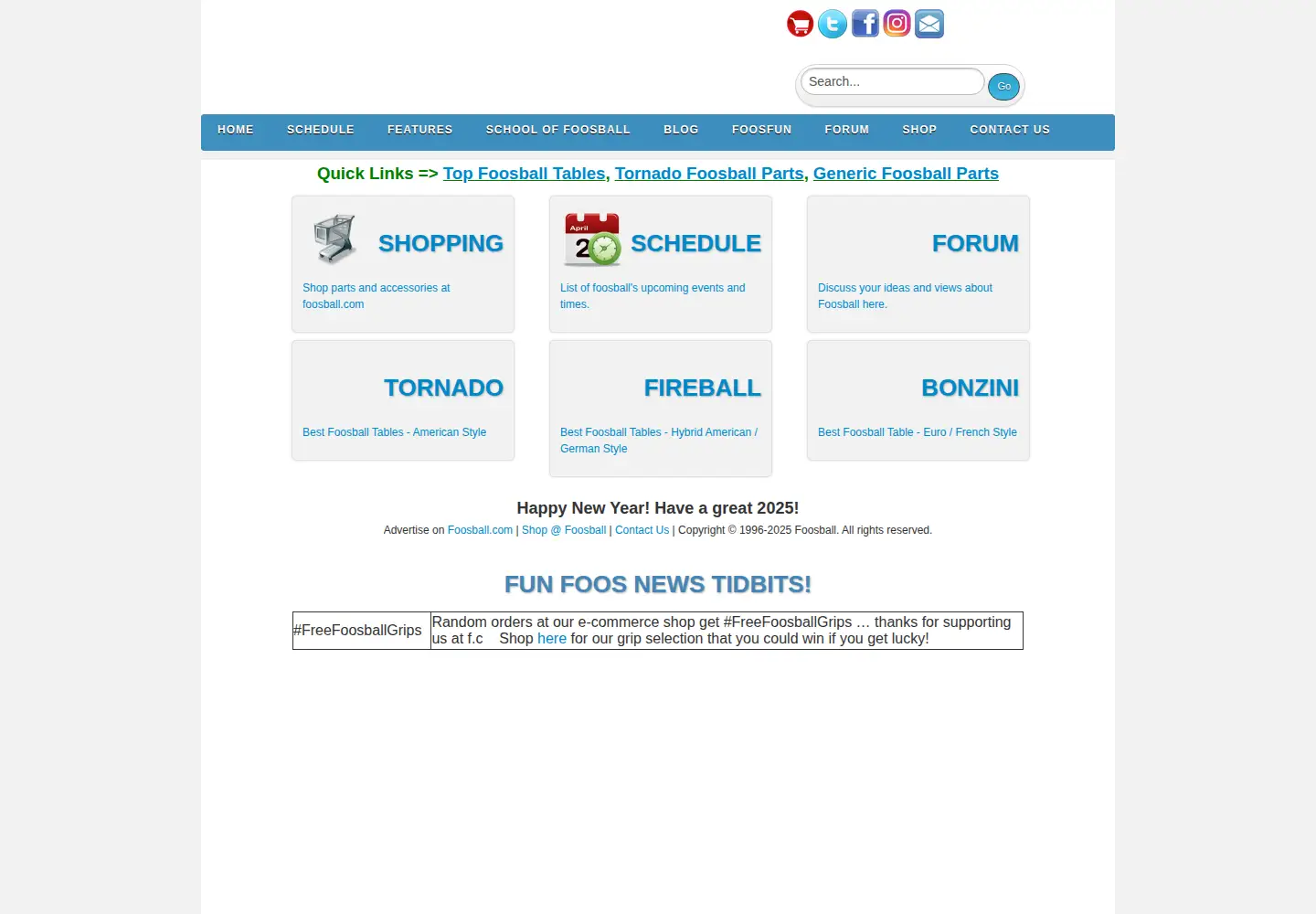 Captured homepage of foosball.com in the current scan