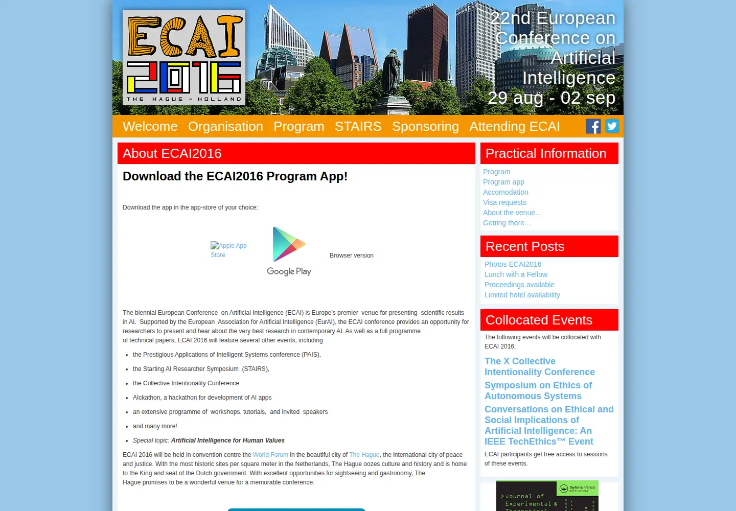 Screenshot of ecai2016.org