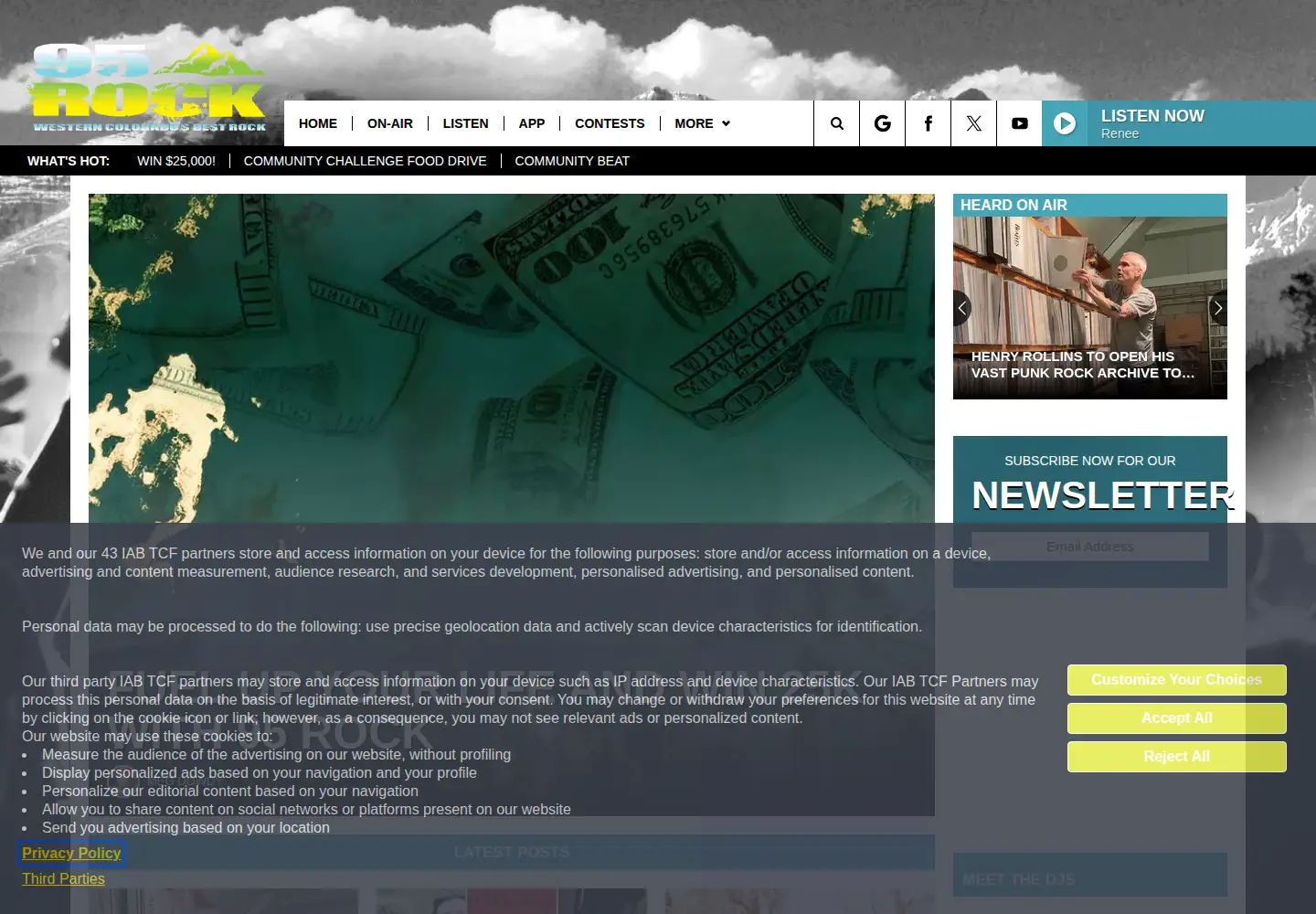 Captured homepage of 95rockfm.com in the current scan