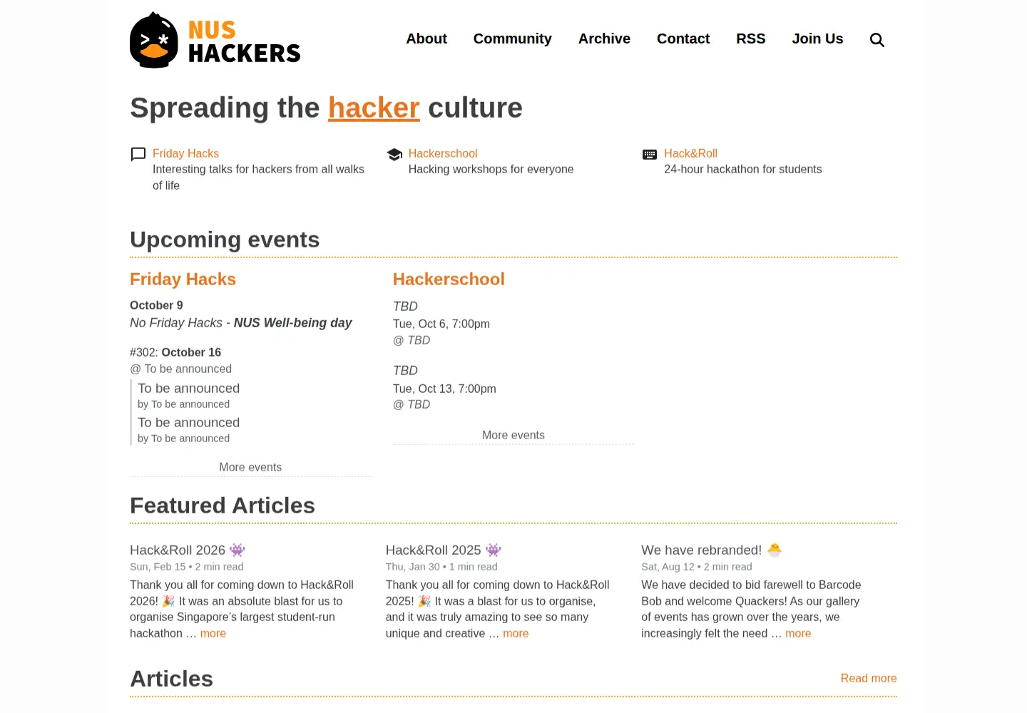 Captured homepage of nushackers.org in the current scan