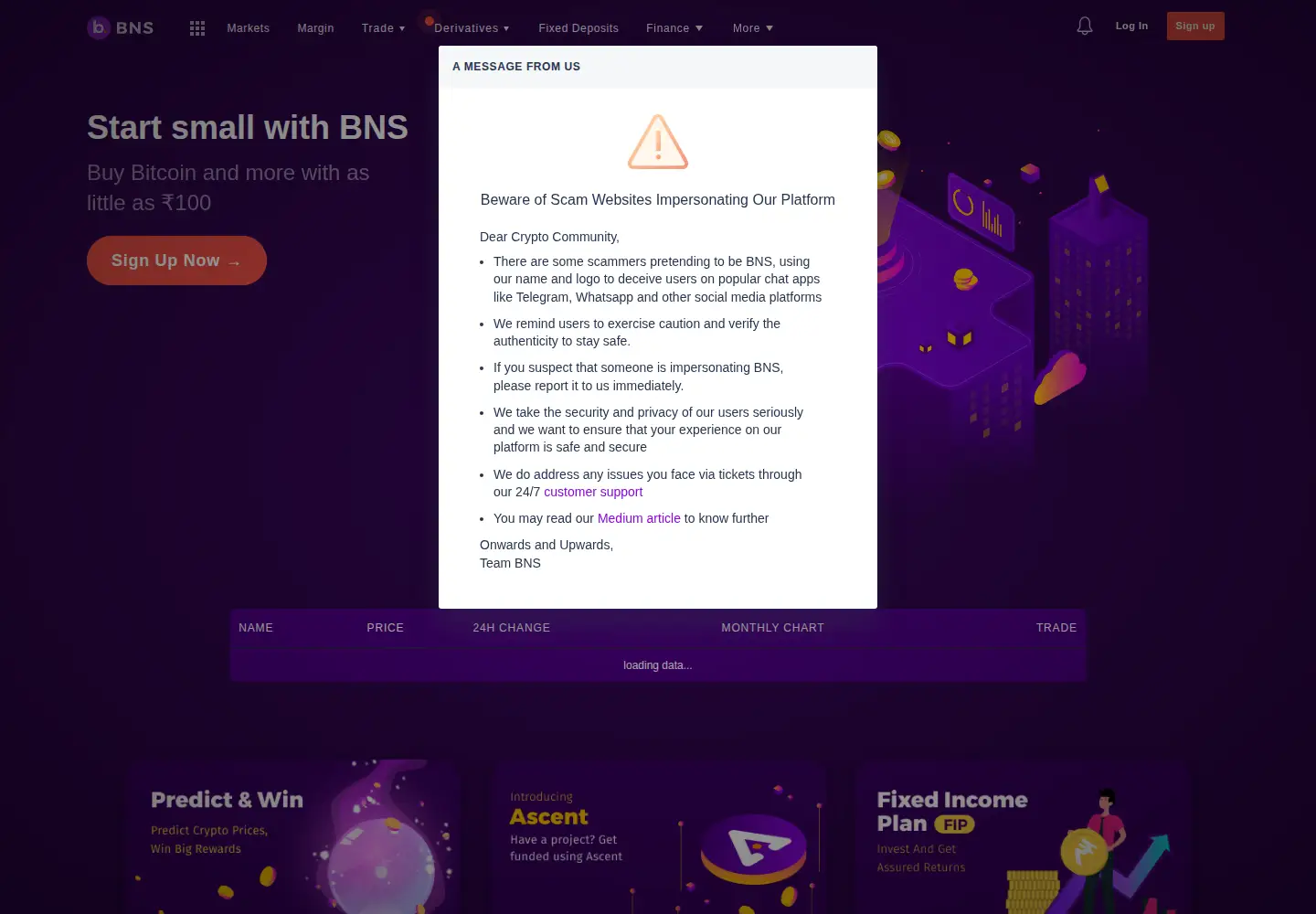 Screenshot of bitbns.com