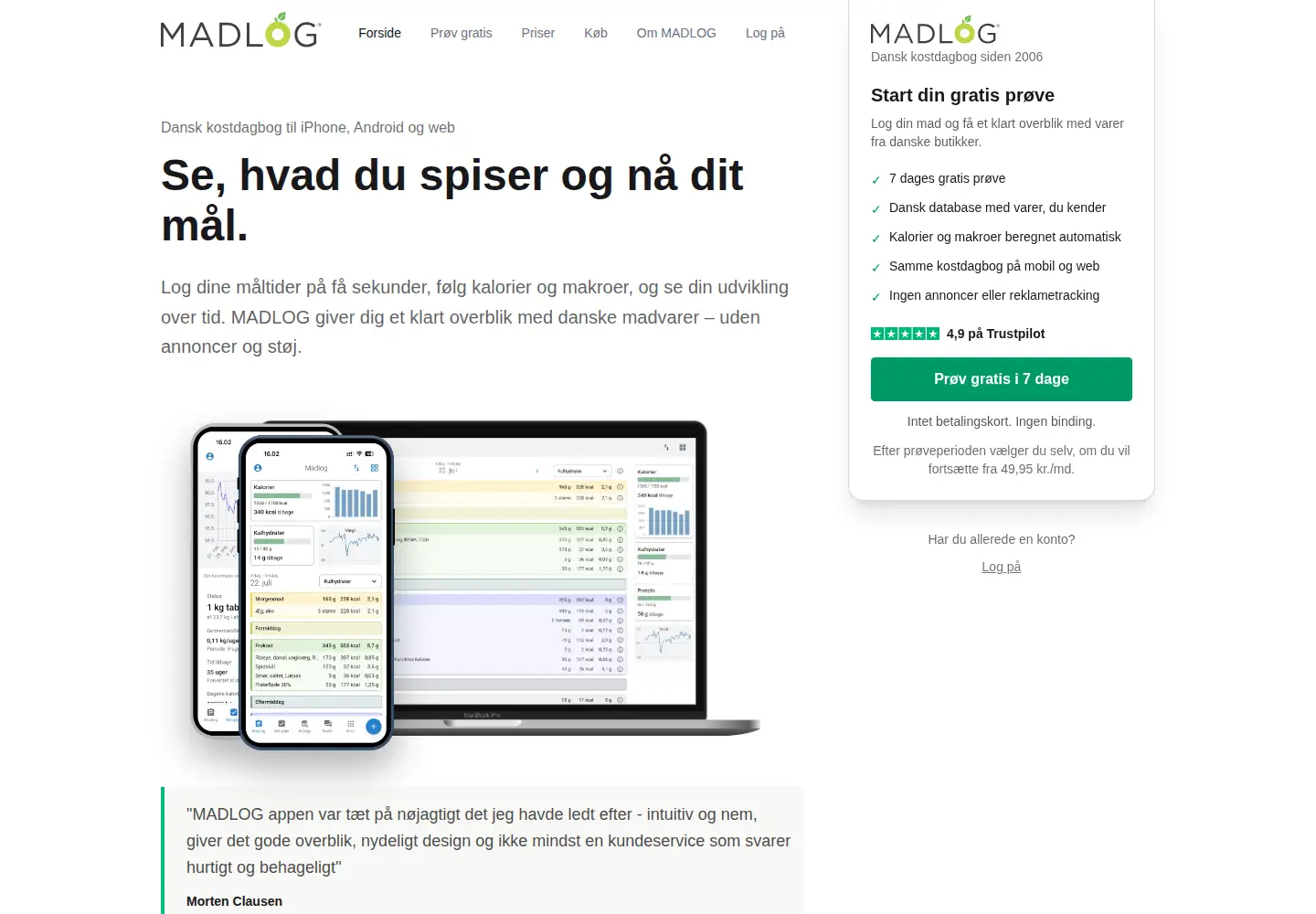 Screenshot of madlog.dk