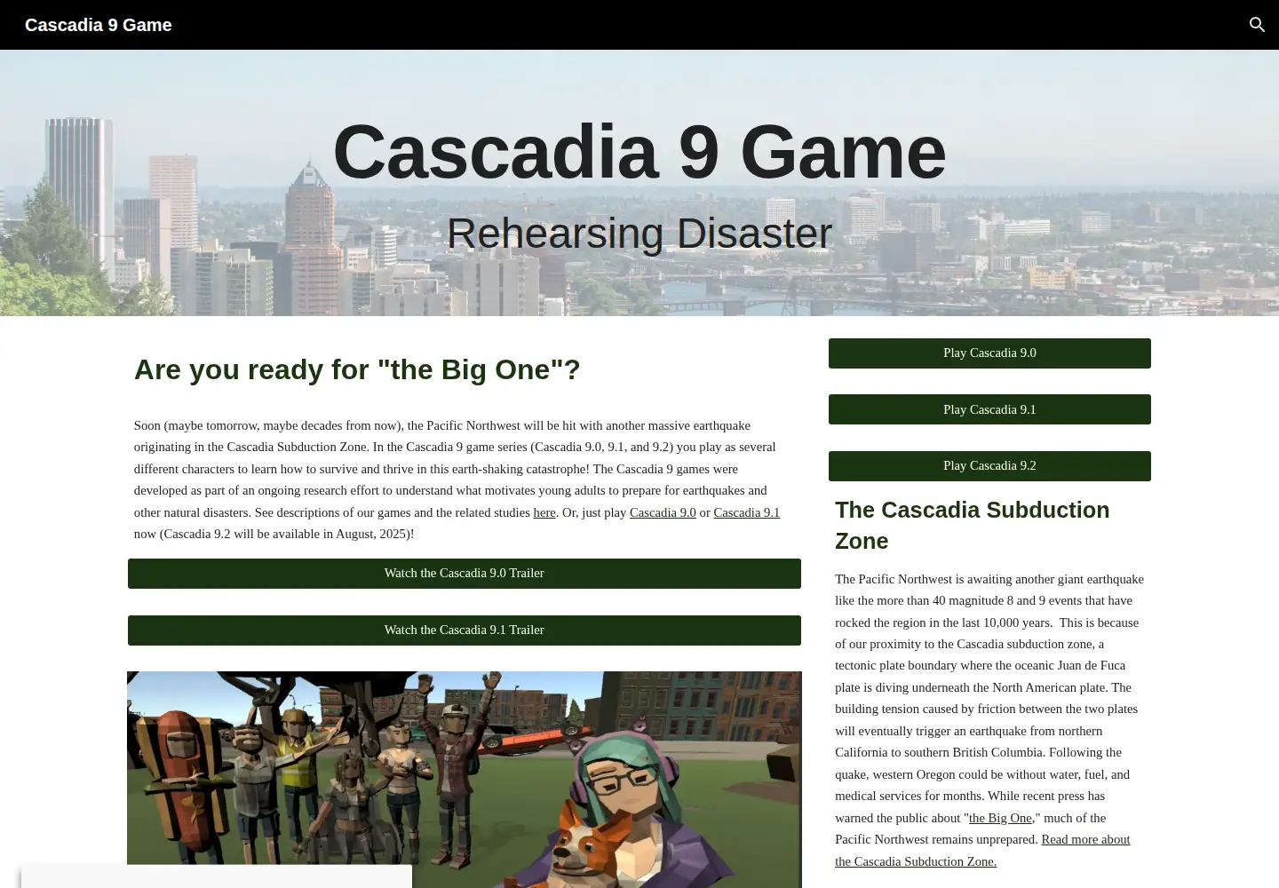 Captured homepage of cascadia9game.org in the current scan