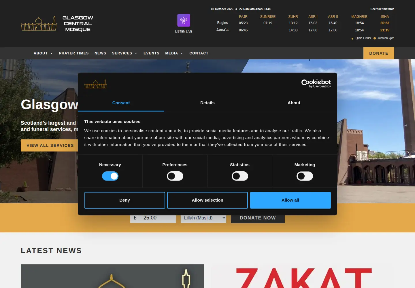 Screenshot of centralmosque.co.uk
