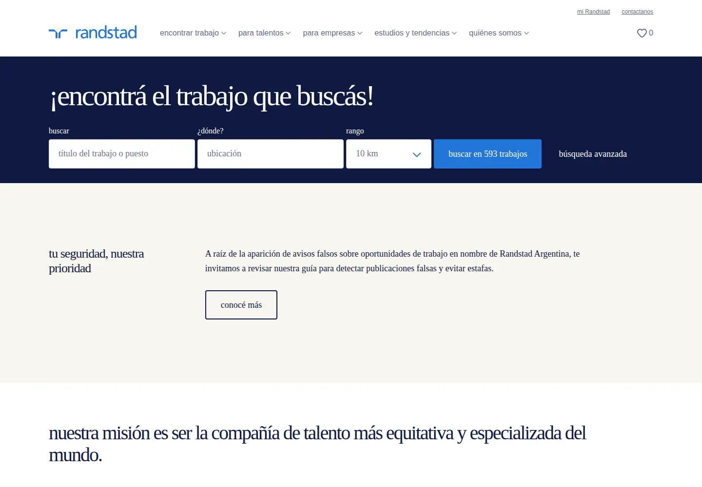 Captured homepage of randstad.com.ar in the current scan
