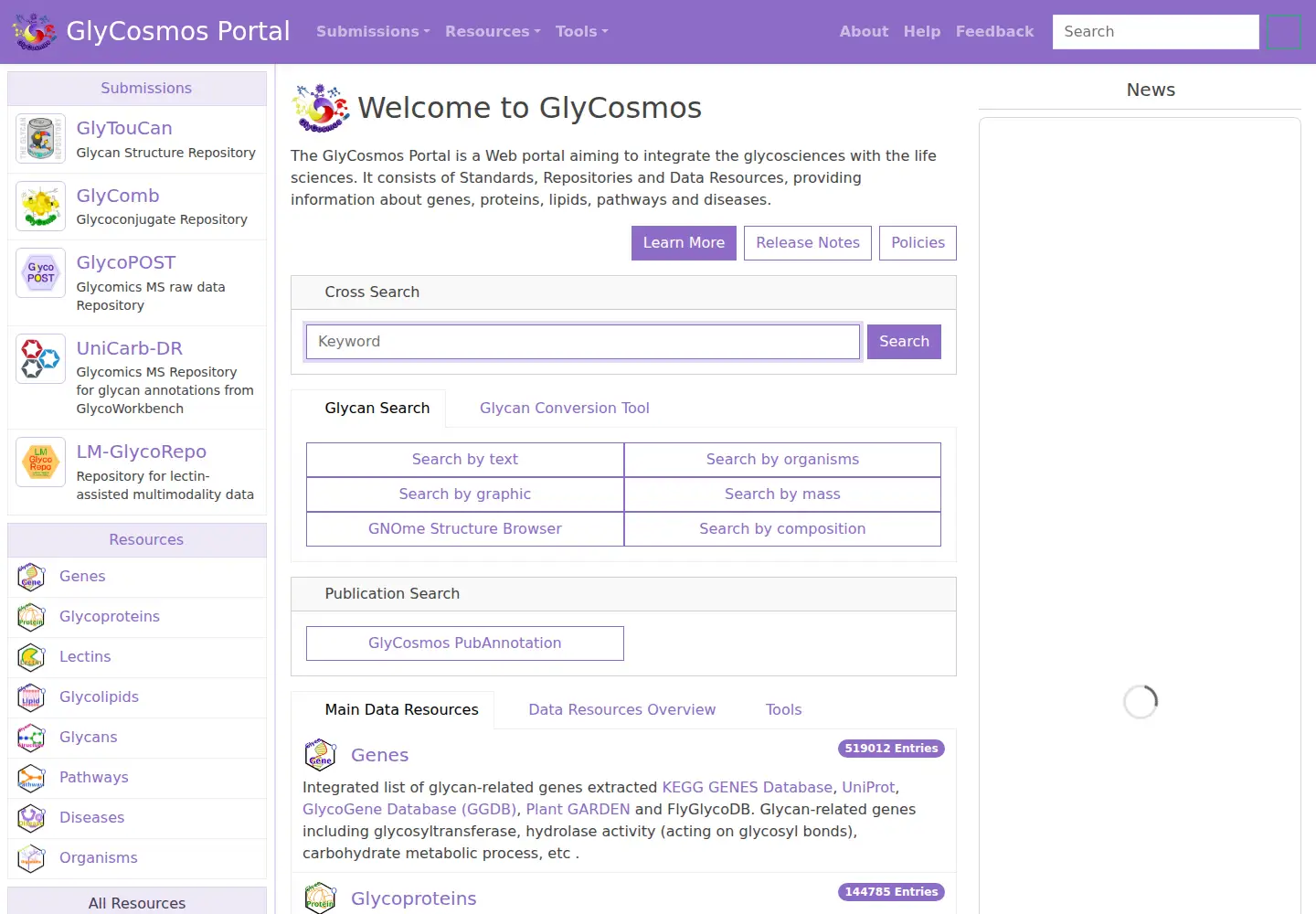 Screenshot of glycosmos.org