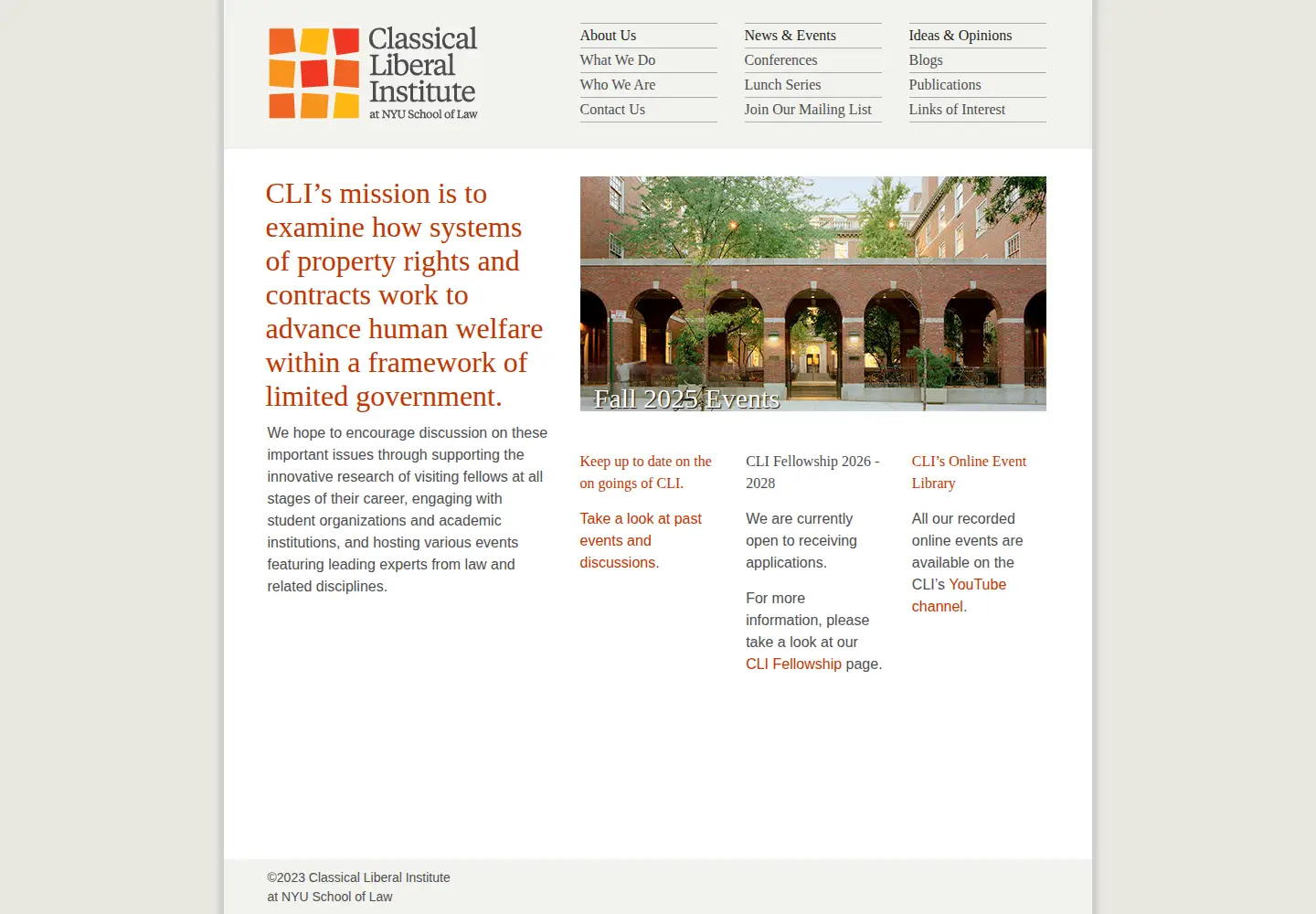 Captured homepage of classicalliberalinstitute.org in the current scan
