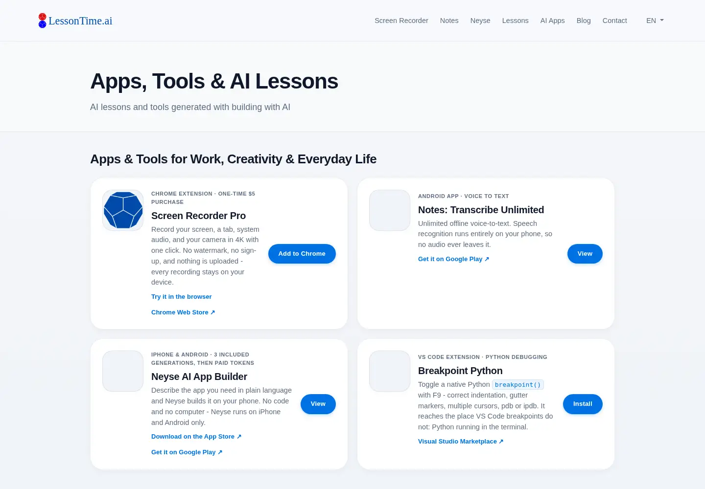 Captured homepage of lessontime.ai in the current scan