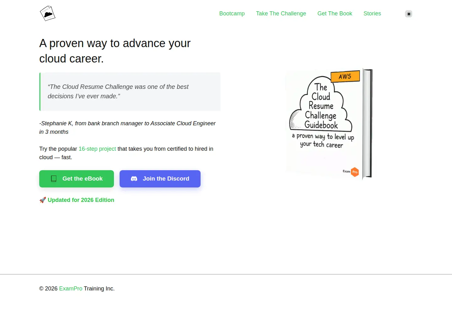 Captured homepage of cloudresumechallenge.dev in the current scan
