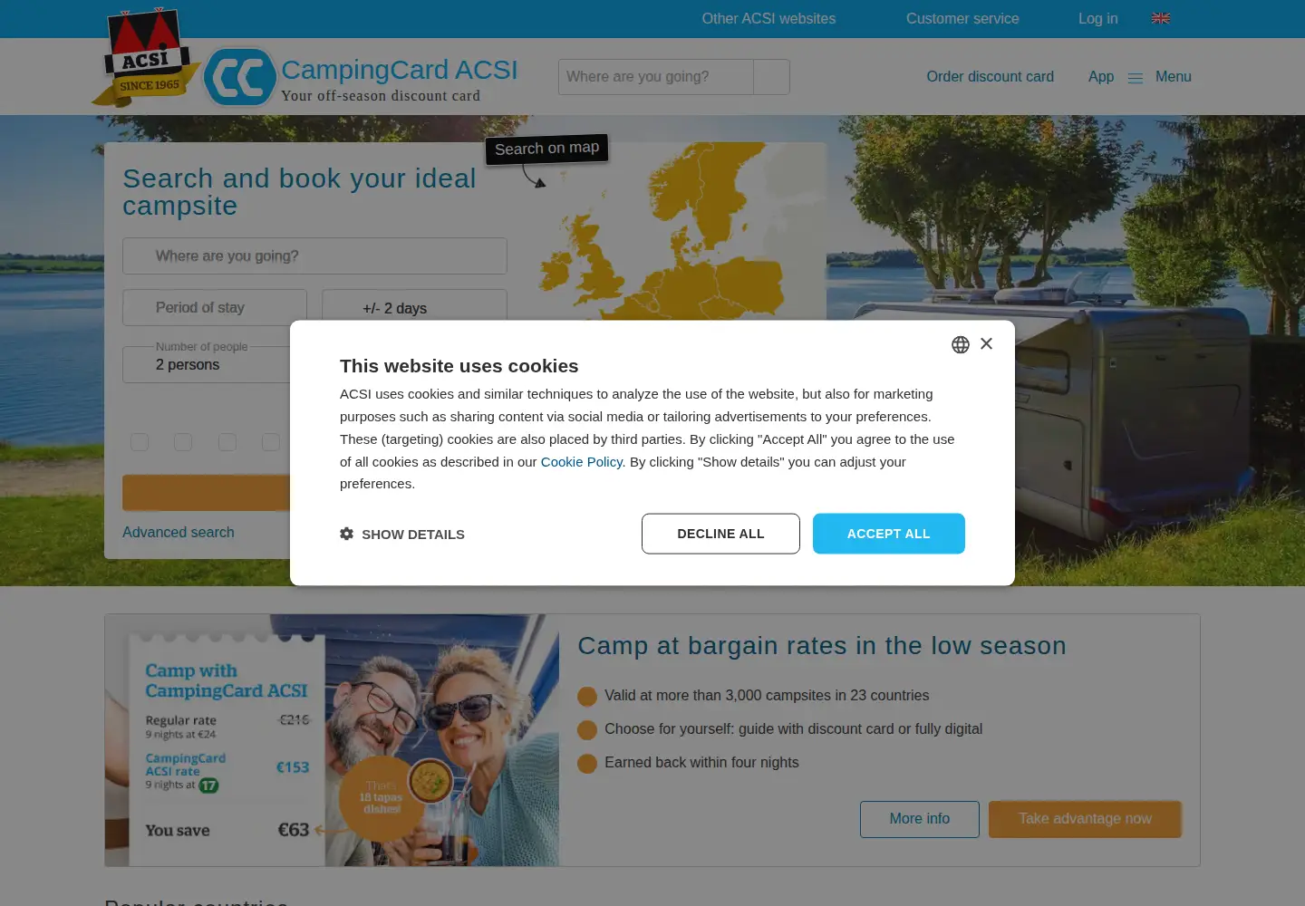 Captured homepage of campingcard.co.uk in the current scan