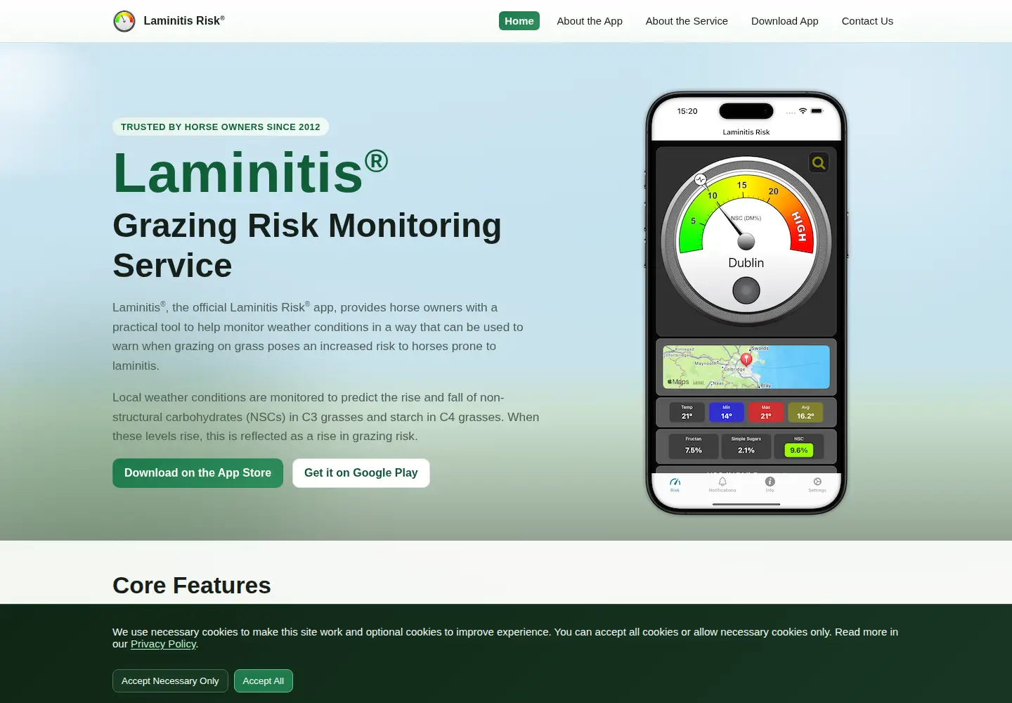 Captured homepage of laminitis-risk.com in the current scan