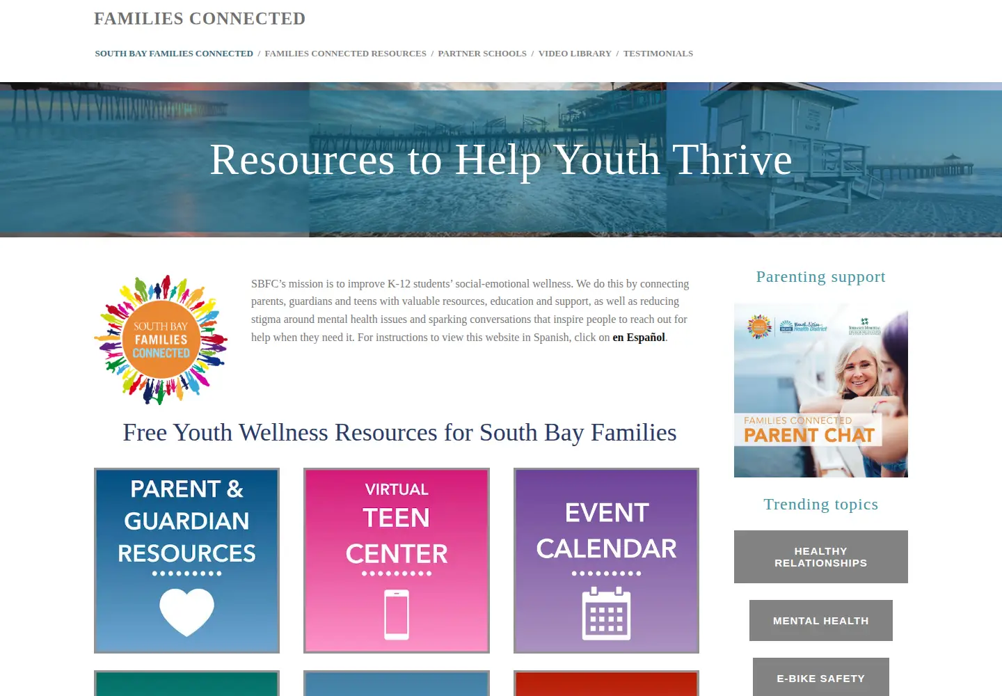 Captured homepage of southbayfamiliesconnected.org in the current scan