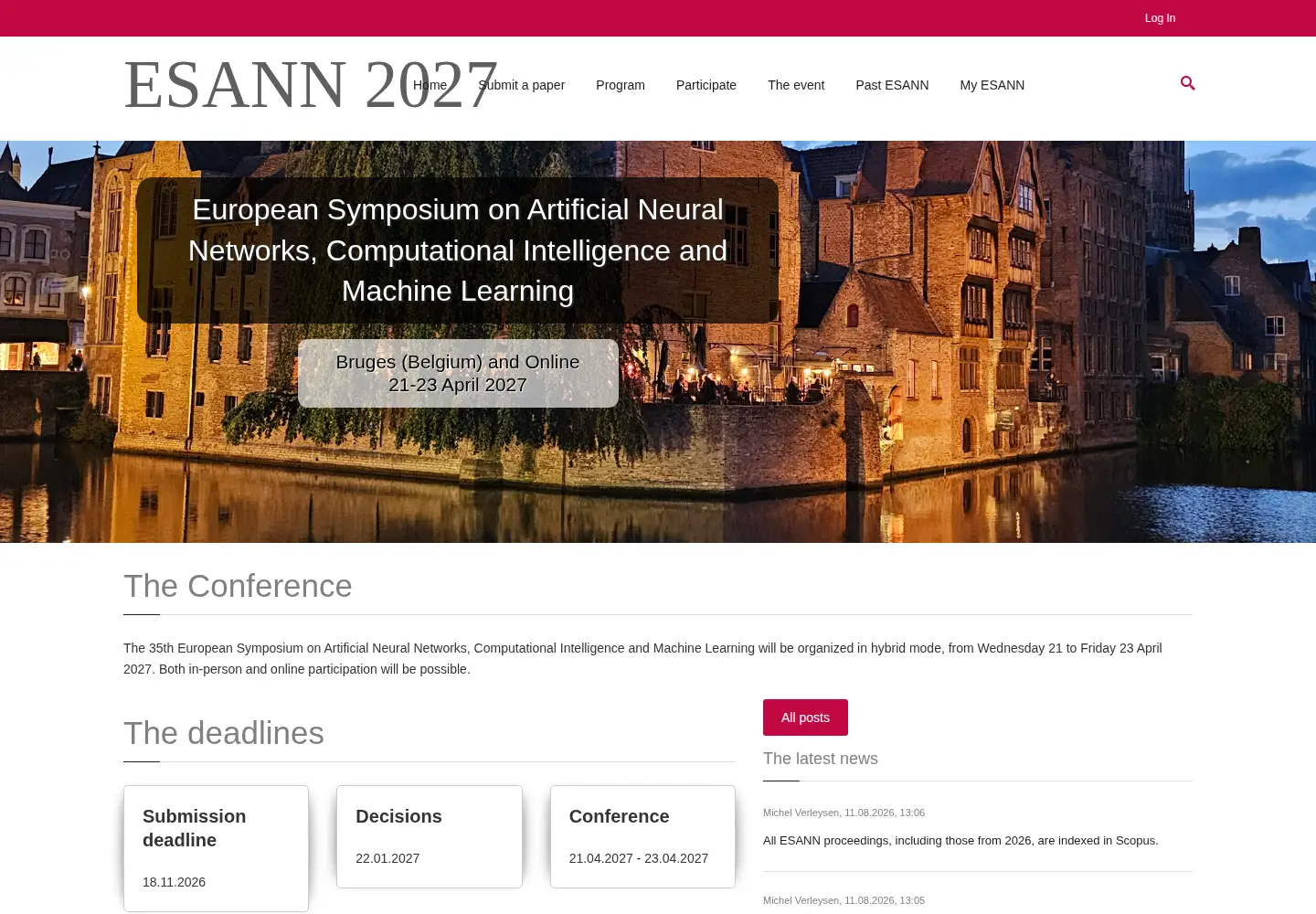 Captured homepage of esann.org in the current scan