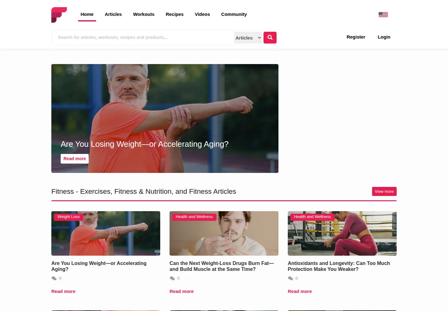 Captured homepage of fitness.com in the current scan