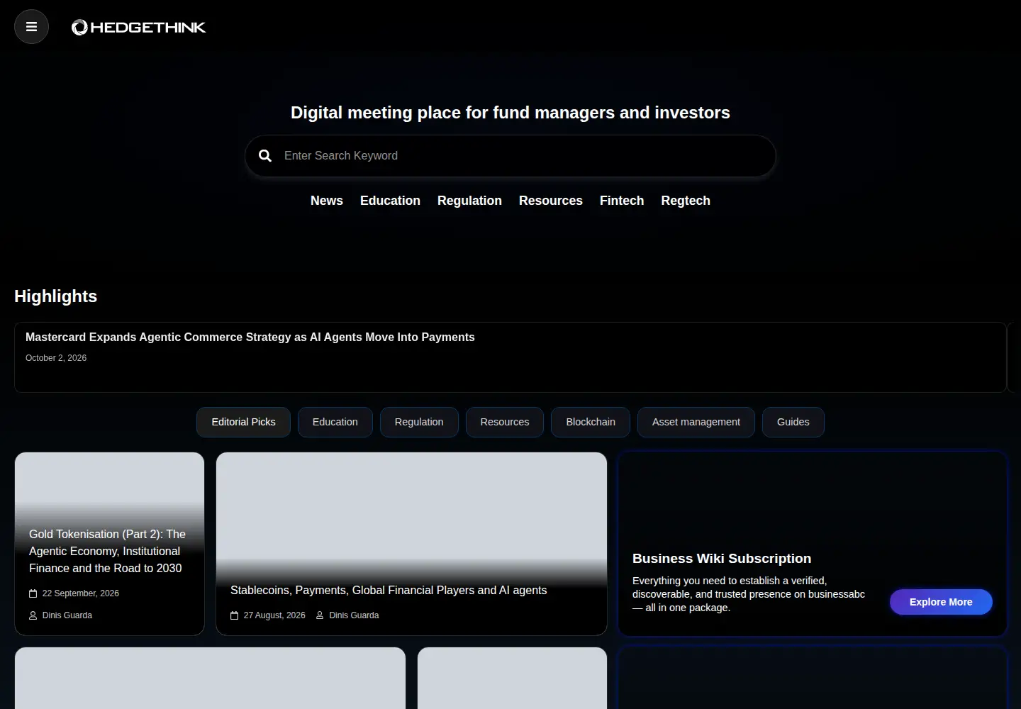 Screenshot of hedgethink.com