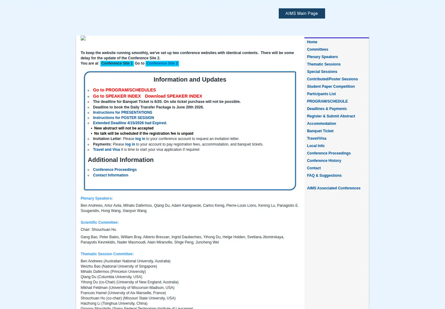 Screenshot of aimsconference.org