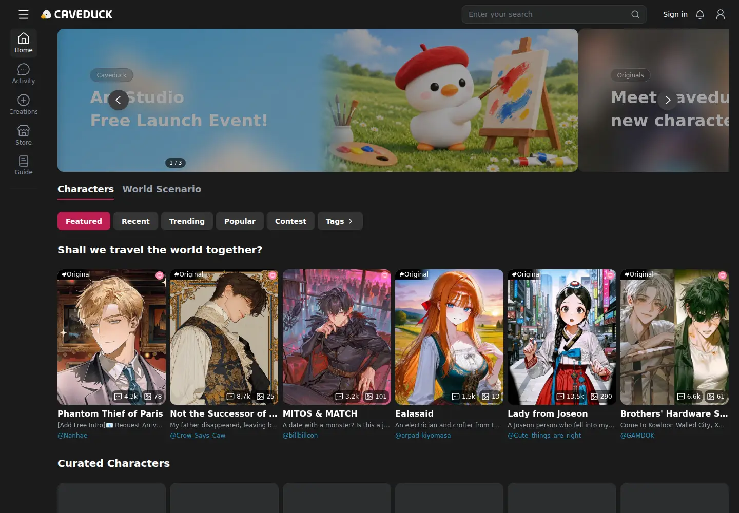Captured homepage of caveduck.io in the current scan