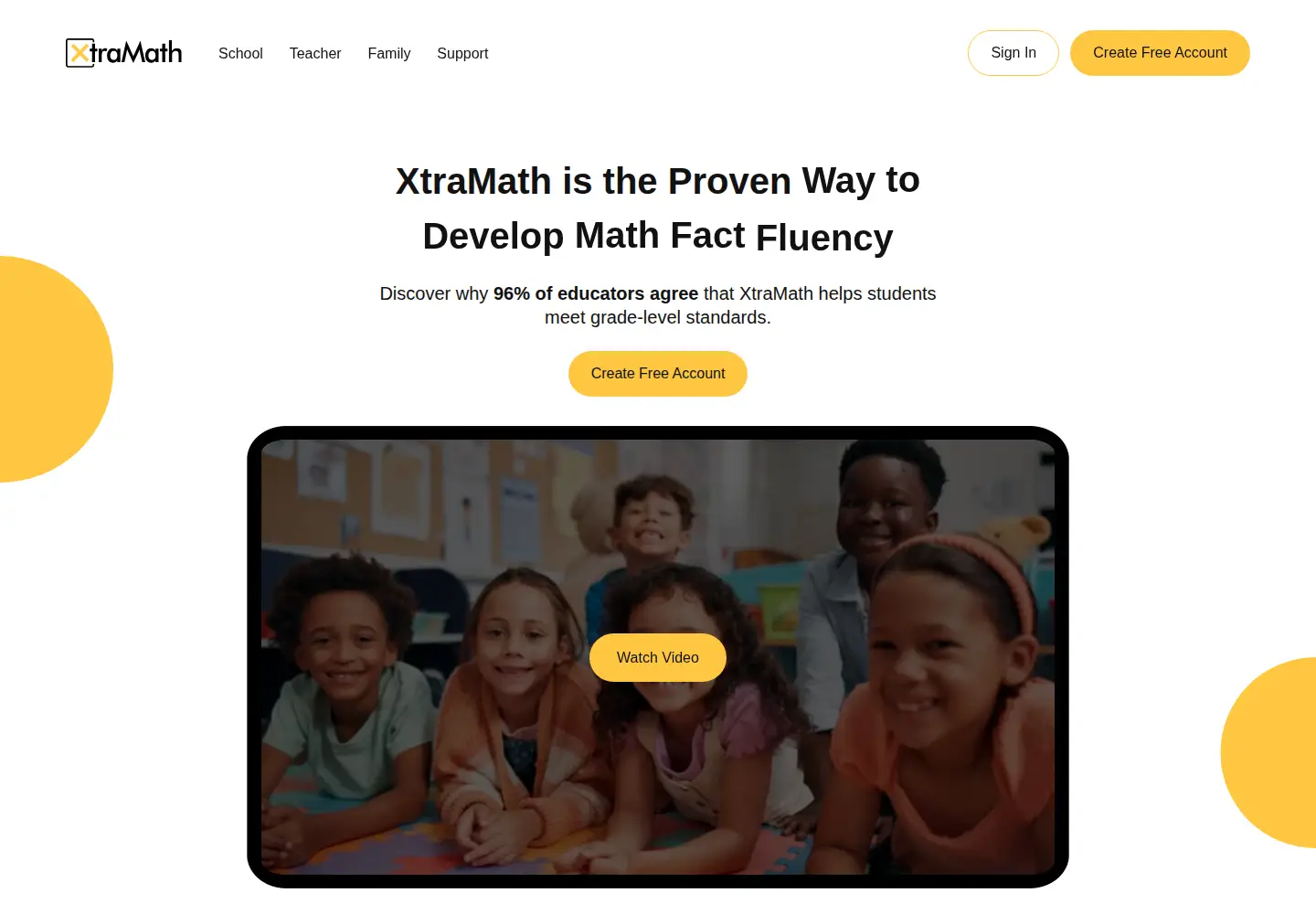 Captured homepage of xtramath.org in the current scan