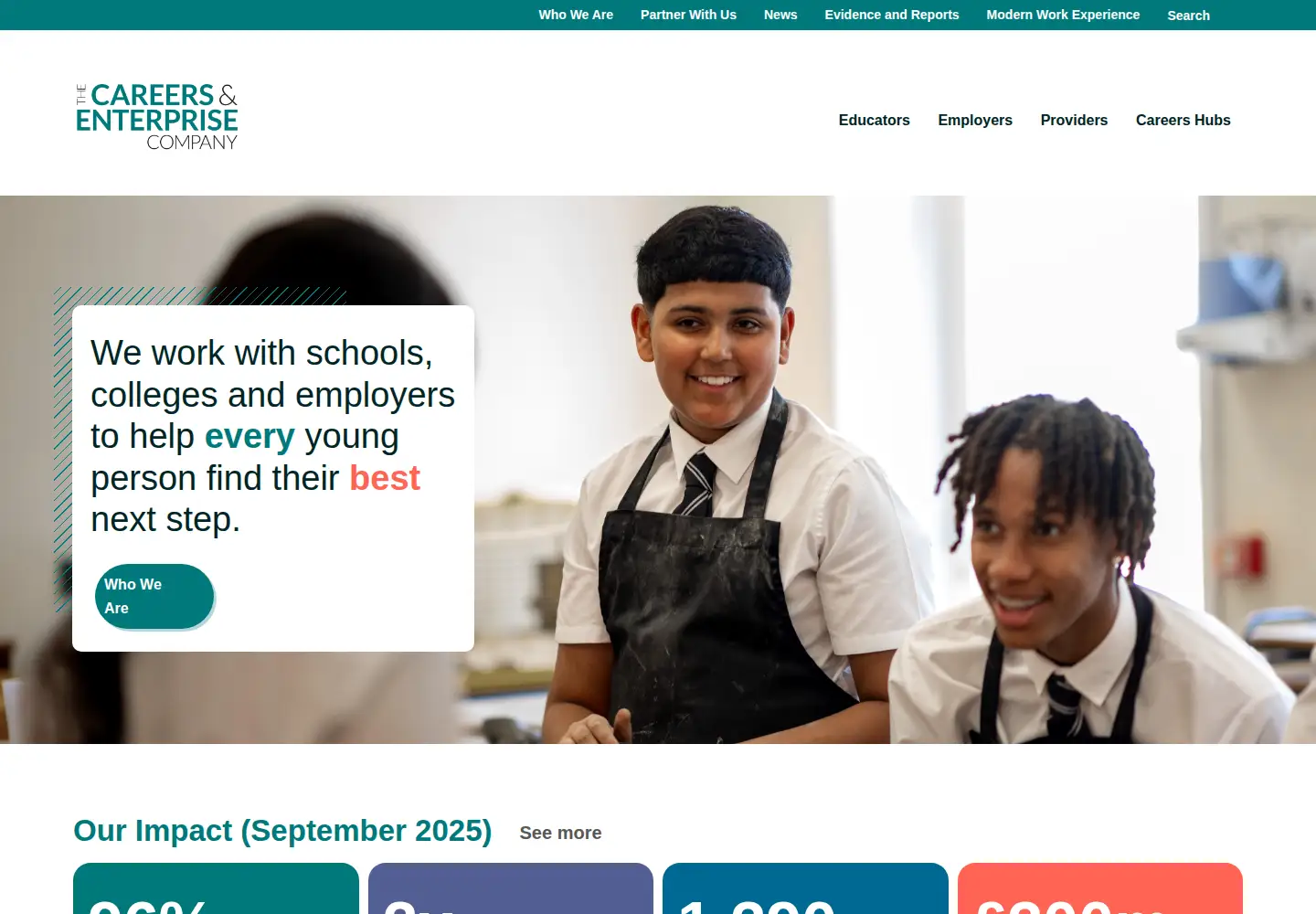 Captured homepage of careersandenterprise.co.uk in the current scan