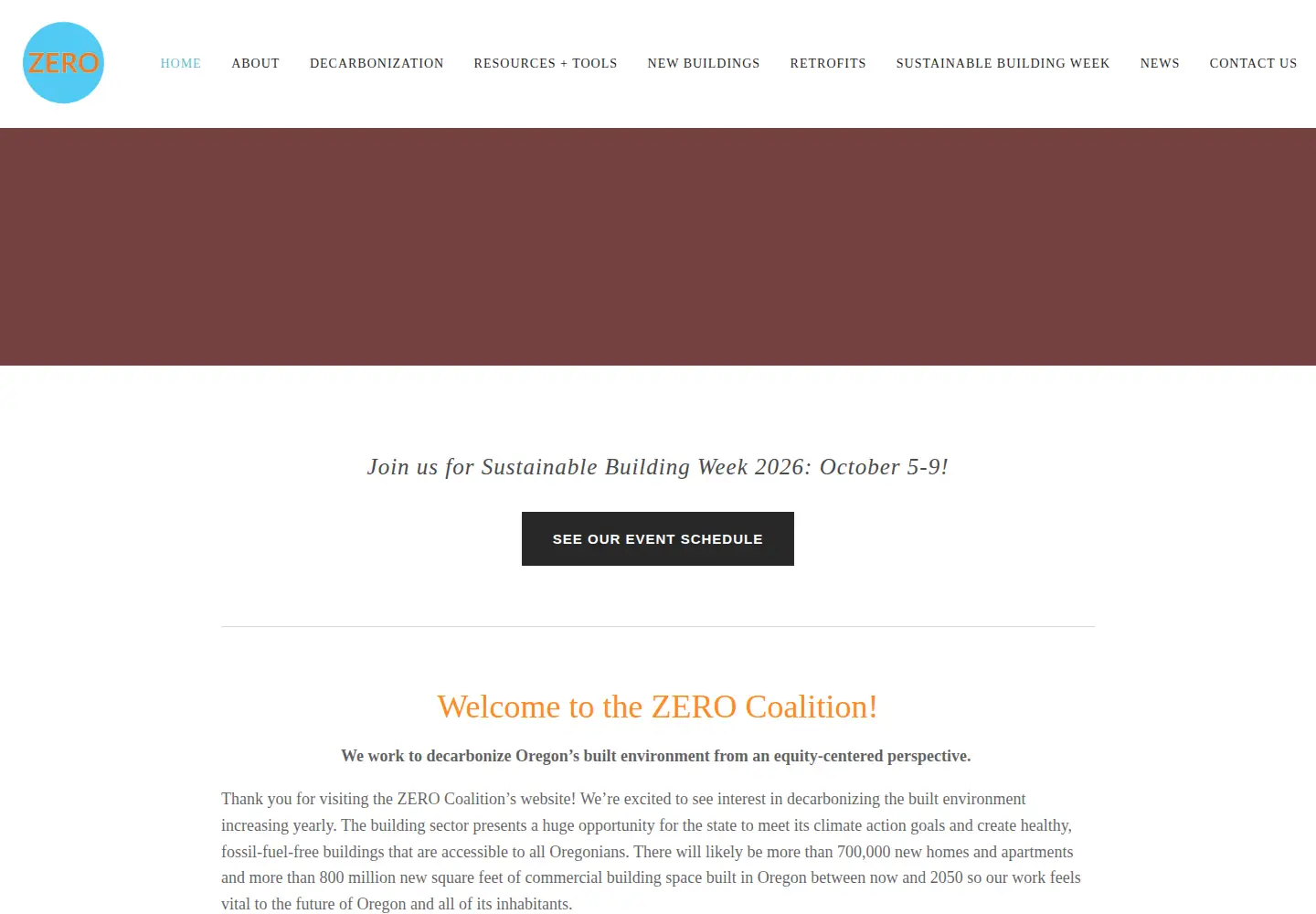 Captured homepage of zerocoalitionoregon.org in the current scan
