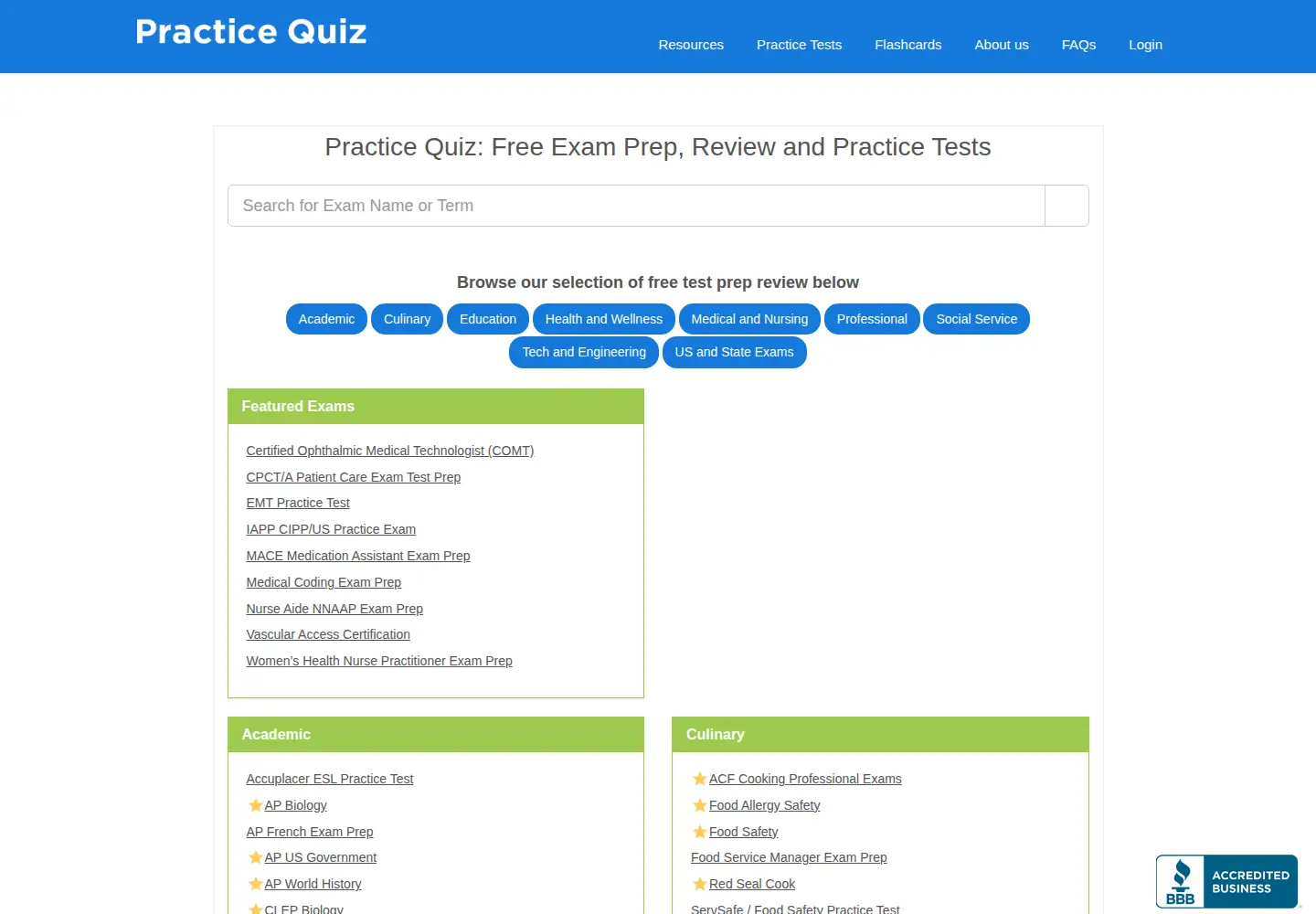 Captured homepage of practicequiz.com in the current scan