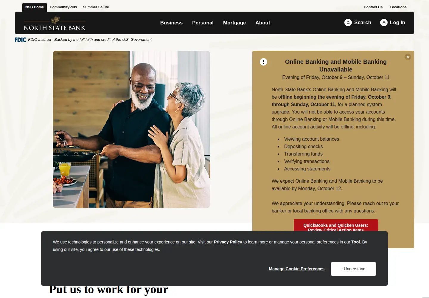 Captured homepage of northstatebank.com in the current scan