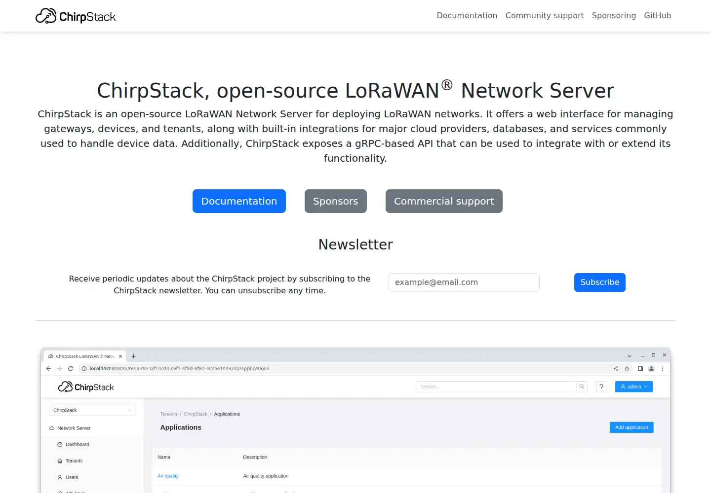 Screenshot of chirpstack.io