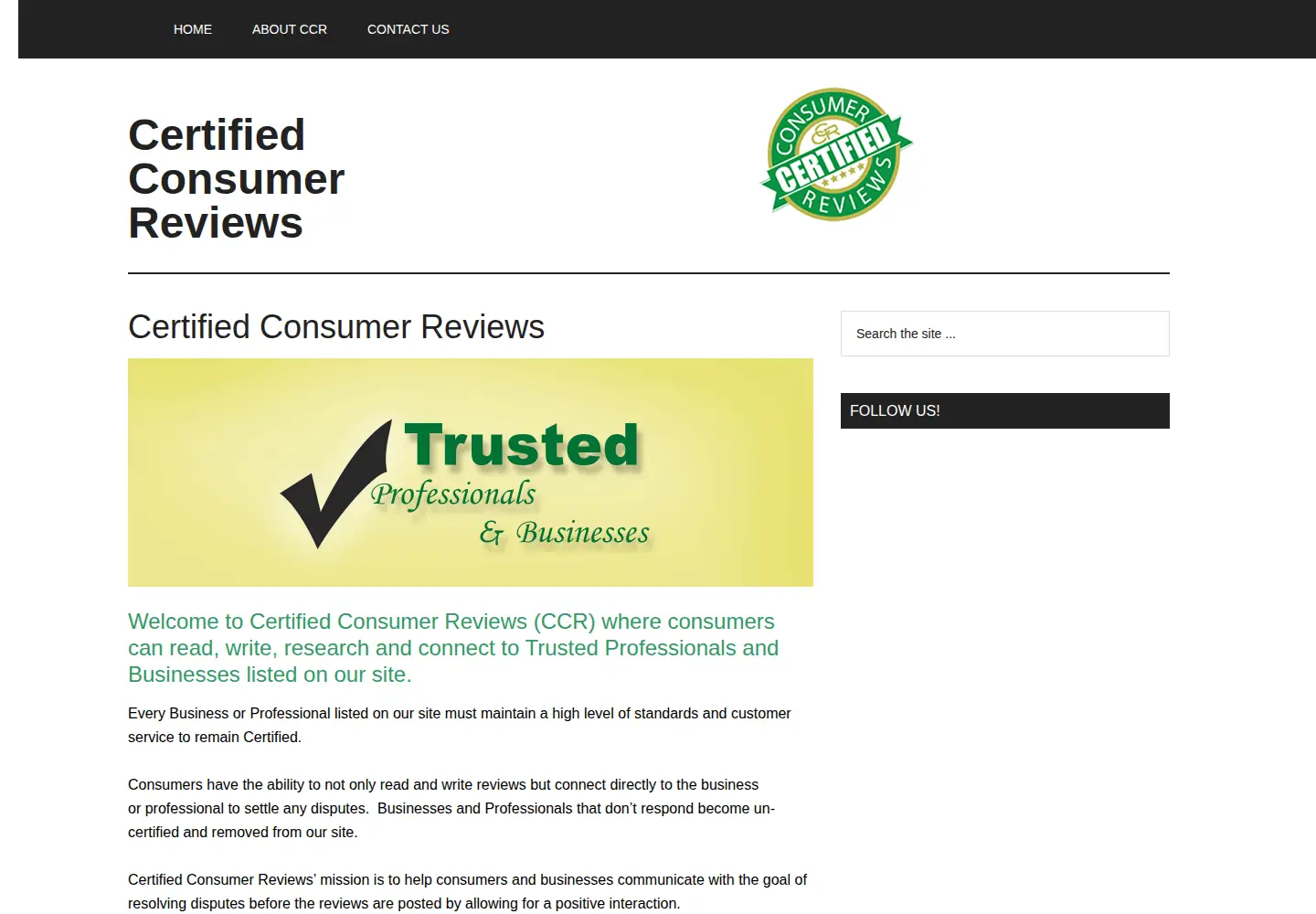 Screenshot of certifiedconsumerreviews.com