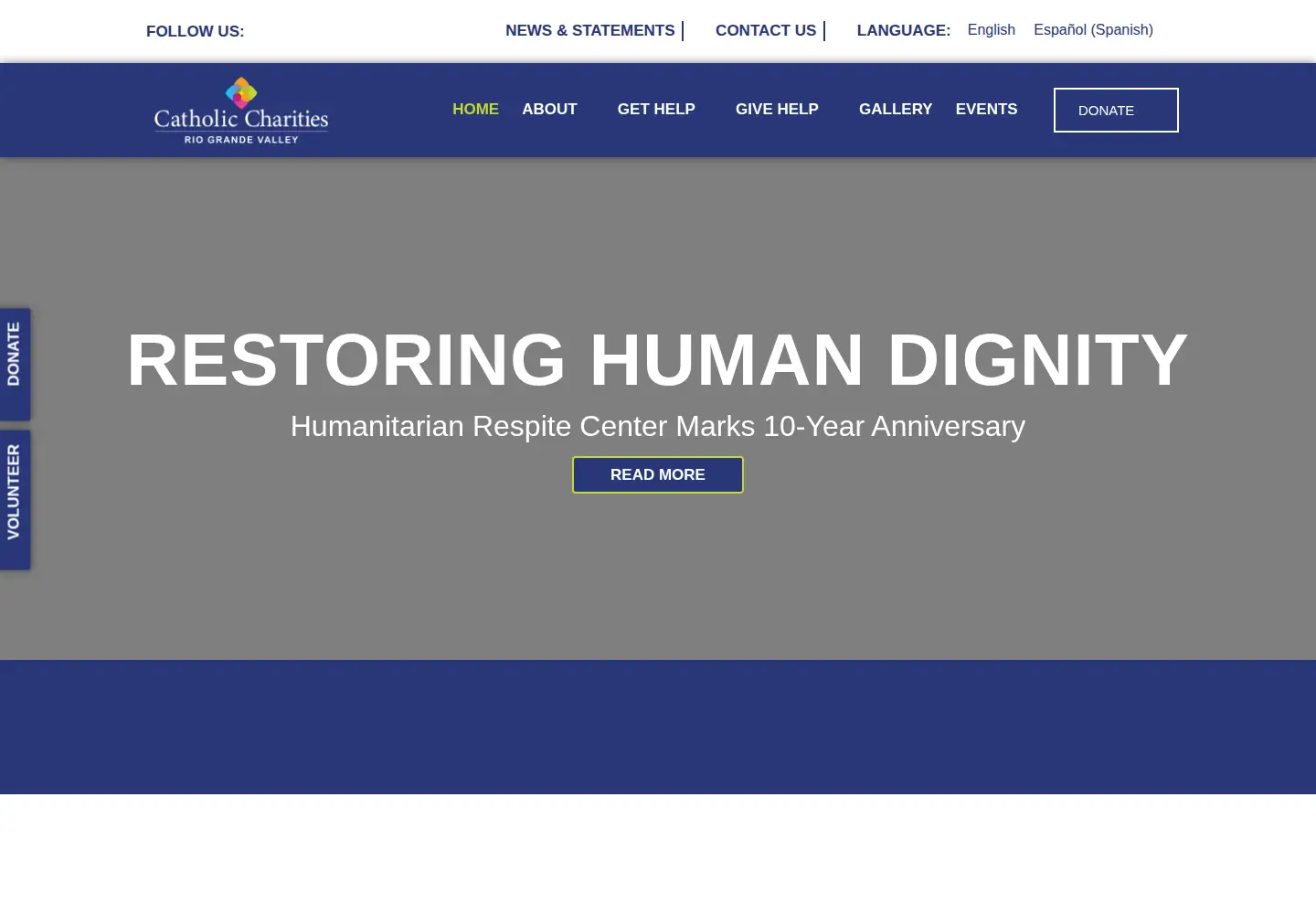 Screenshot of catholiccharitiesrgv.org