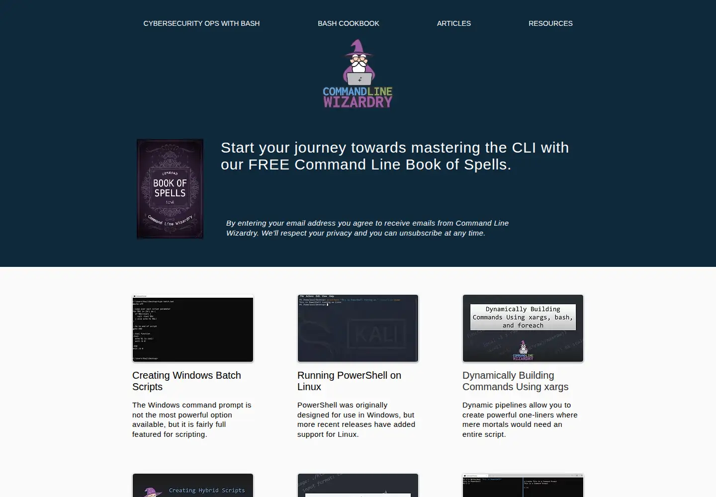 Screenshot of commandlinewizardry.com