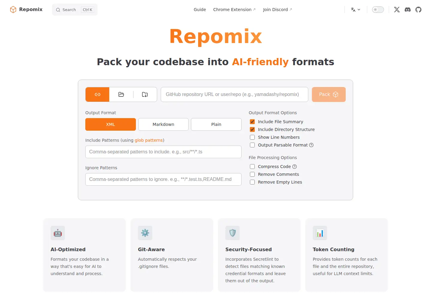 Screenshot of repomix.com