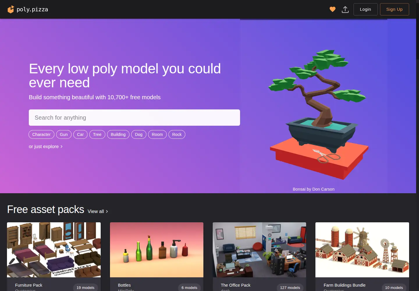 Captured homepage of poly.pizza in the current scan
