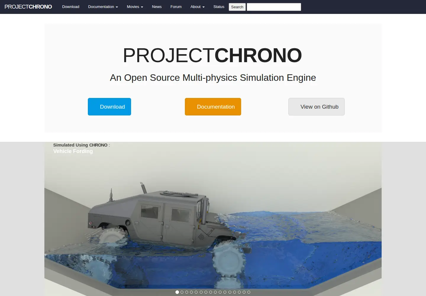 Captured homepage of projectchrono.org in the current scan