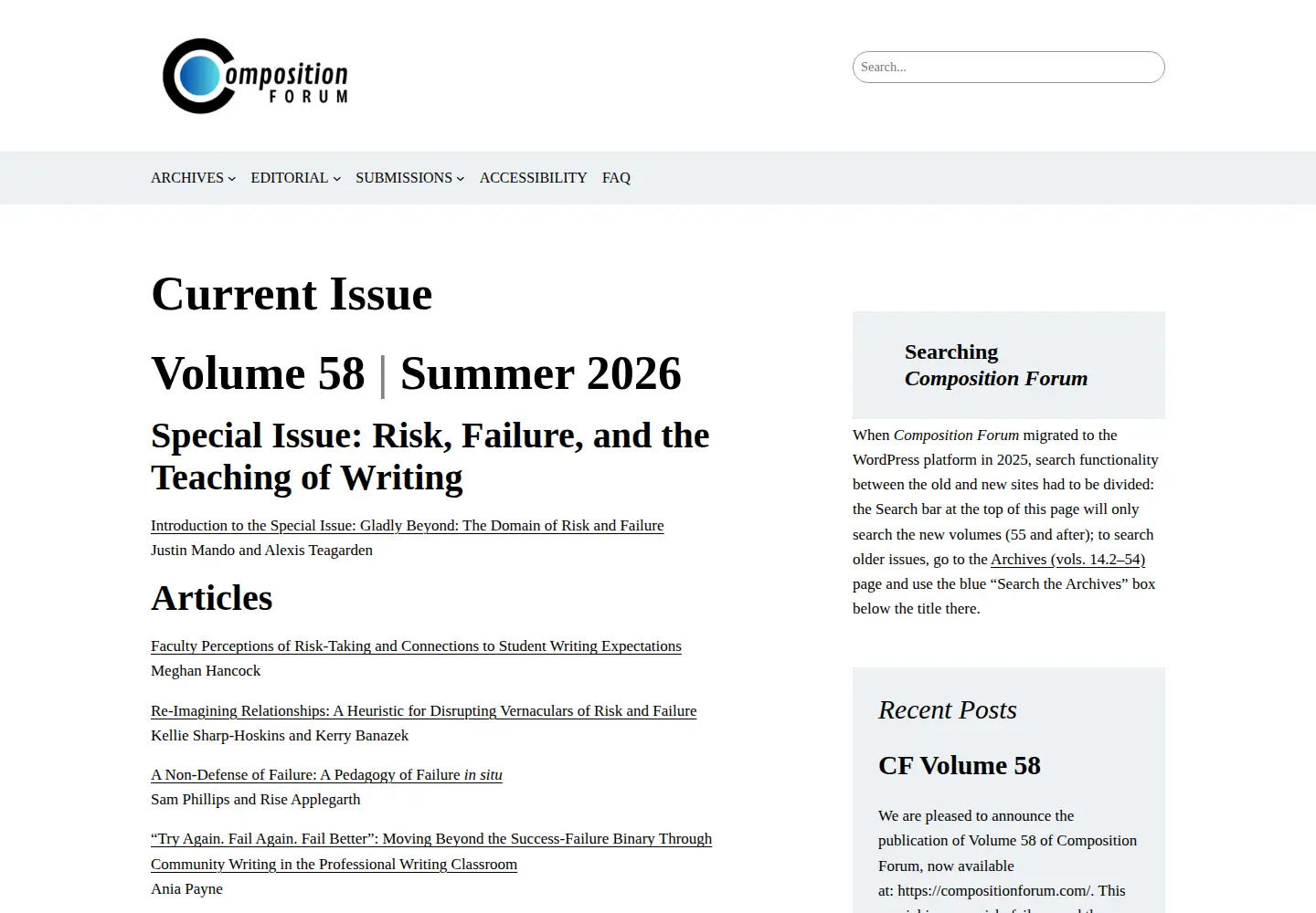 Captured homepage of compositionforum.com in the current scan