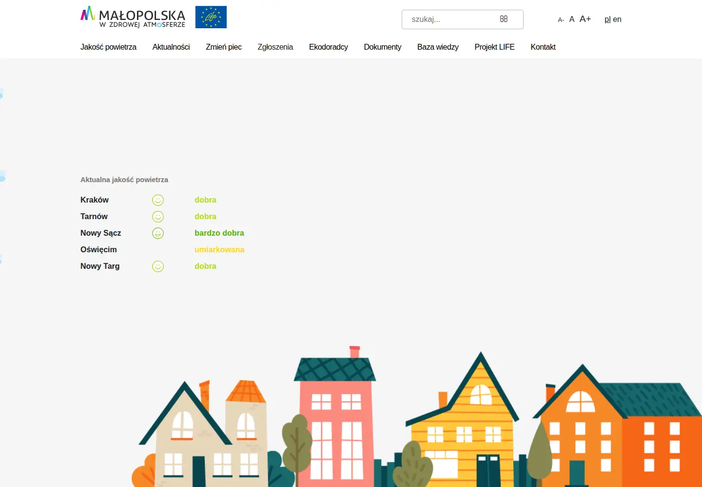 Screenshot of powietrze.malopolska.pl