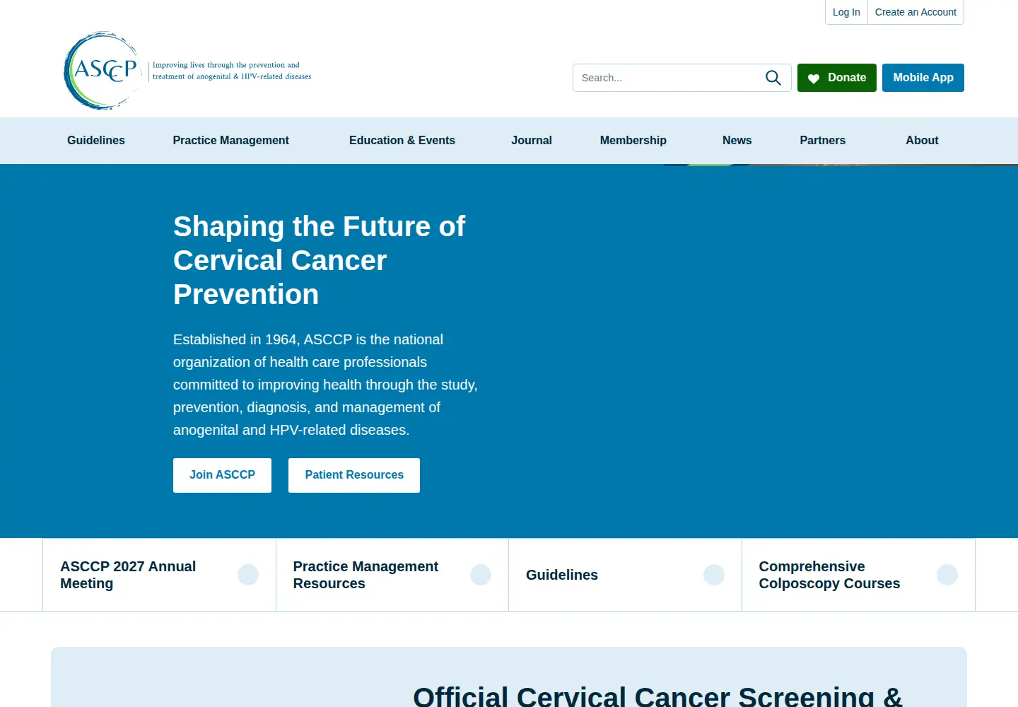 Captured homepage of asccp.org in the current scan