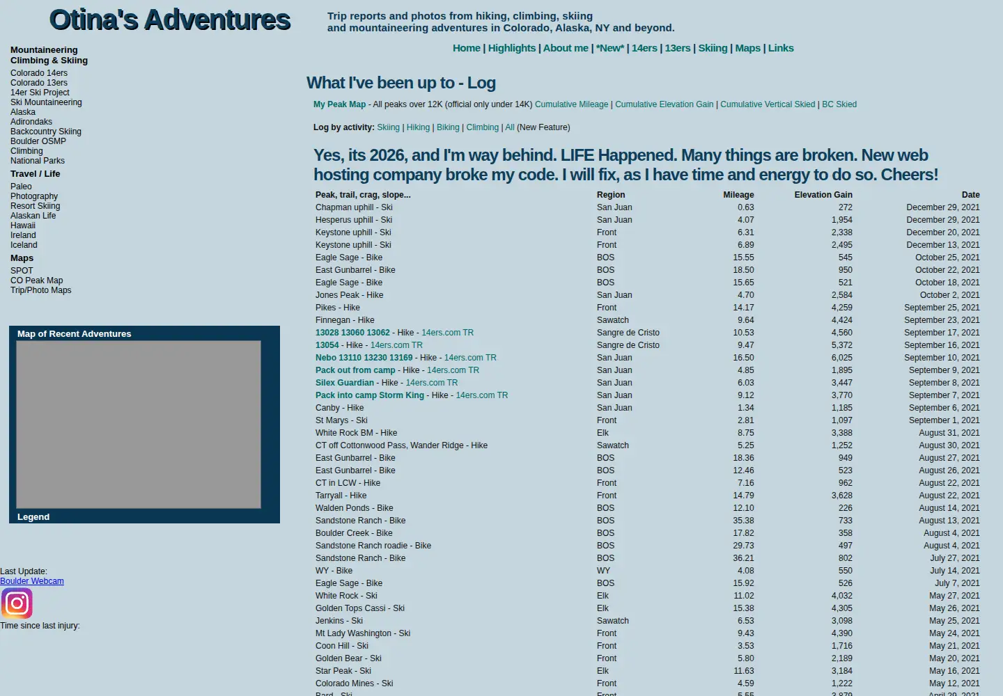 Screenshot of otinasadventures.com