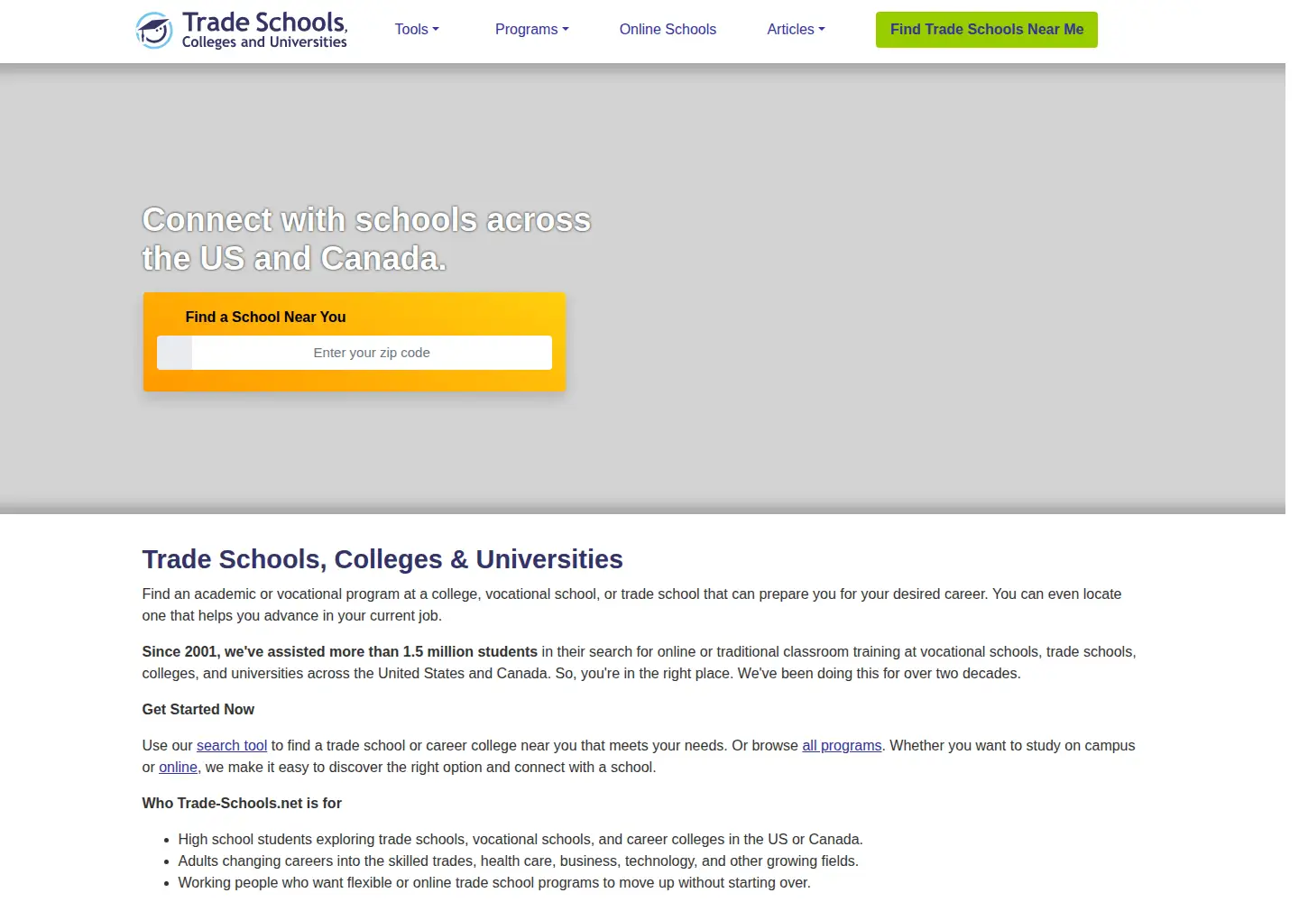 Screenshot of trade-schools.net