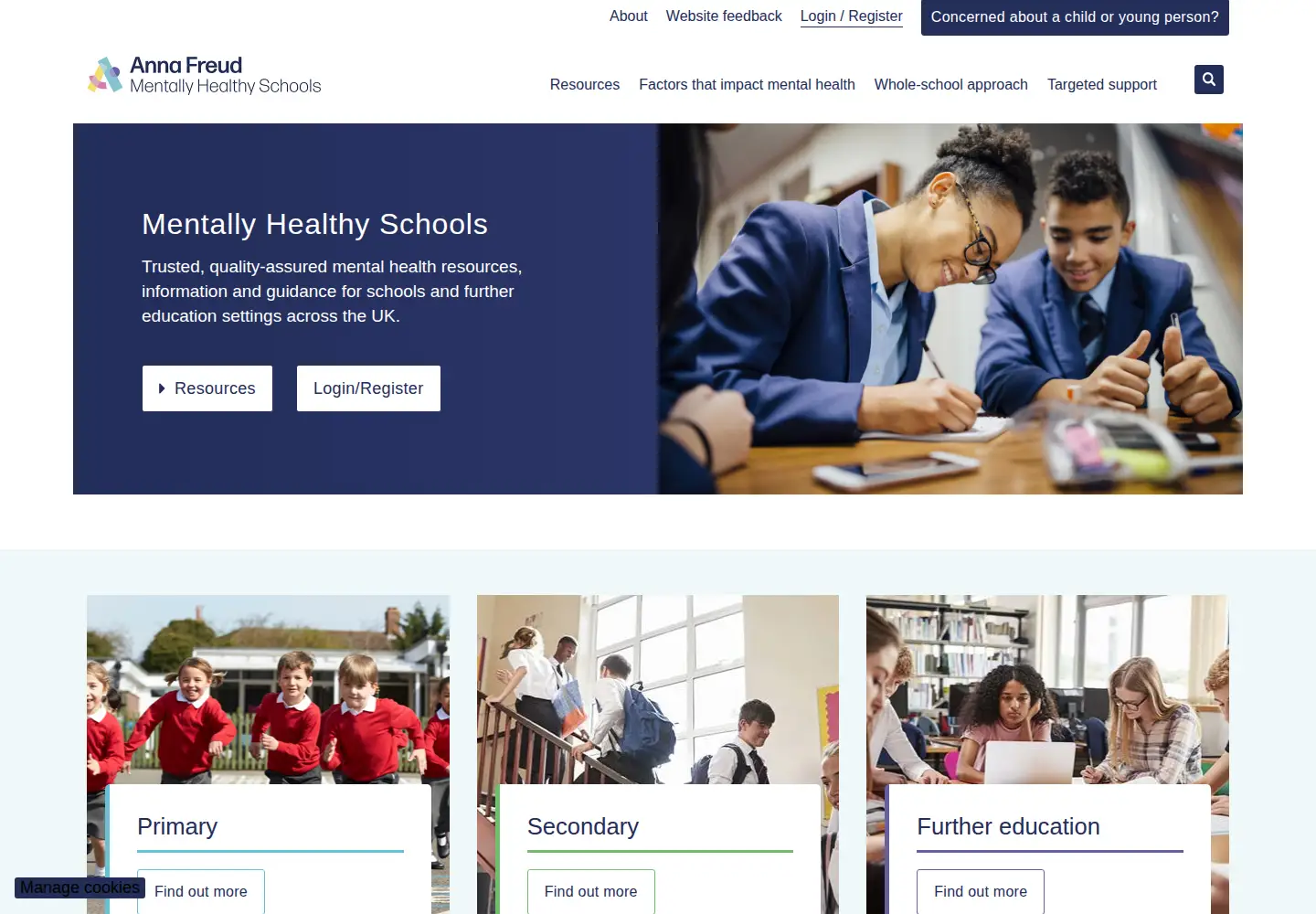 Captured homepage of mentallyhealthyschools.org.uk in the current scan