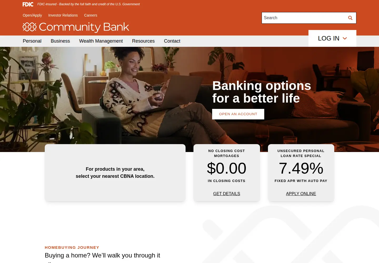 Captured homepage of cbna.com in the current scan