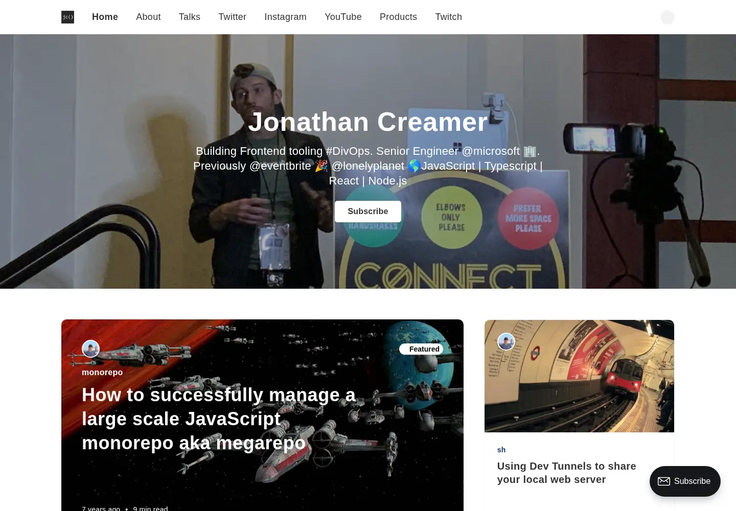Captured homepage of jonathancreamer.com in the current scan