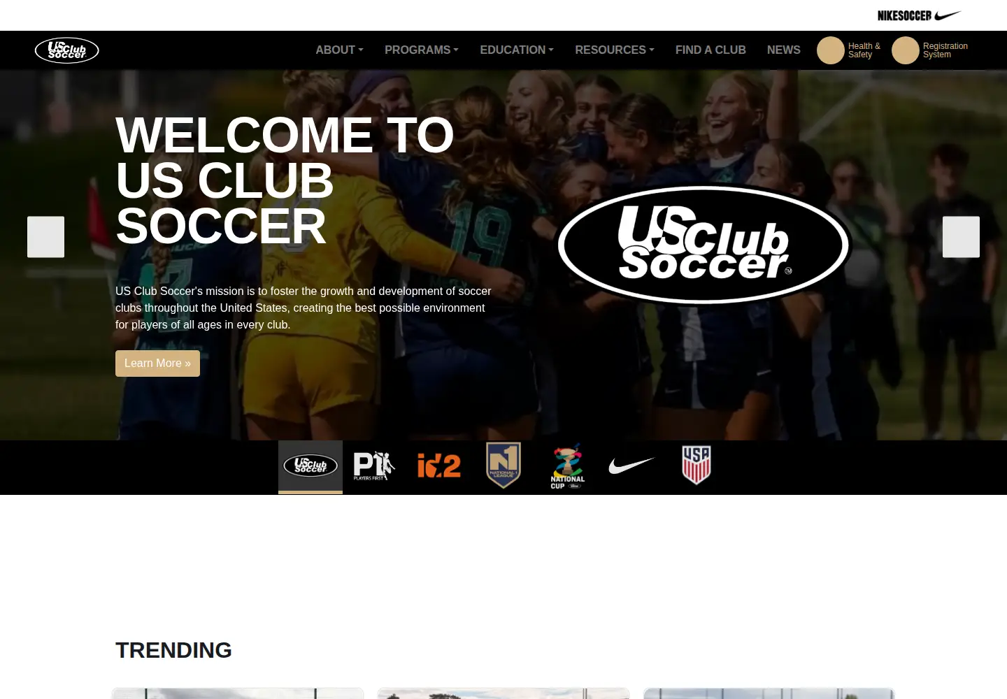 Captured homepage of usclubsoccer.org in the current scan
