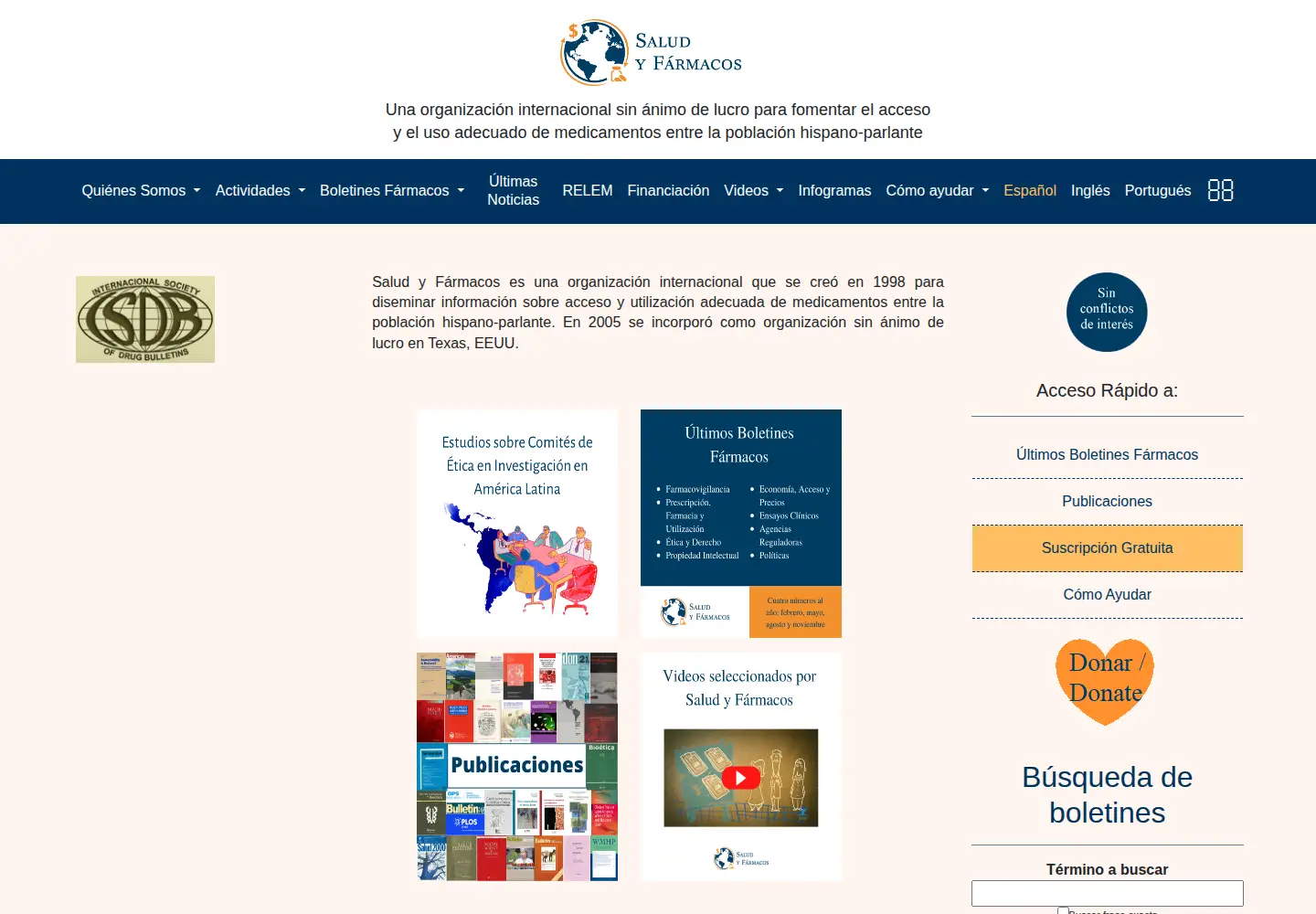 Captured homepage of saludyfarmacos.org in the current scan