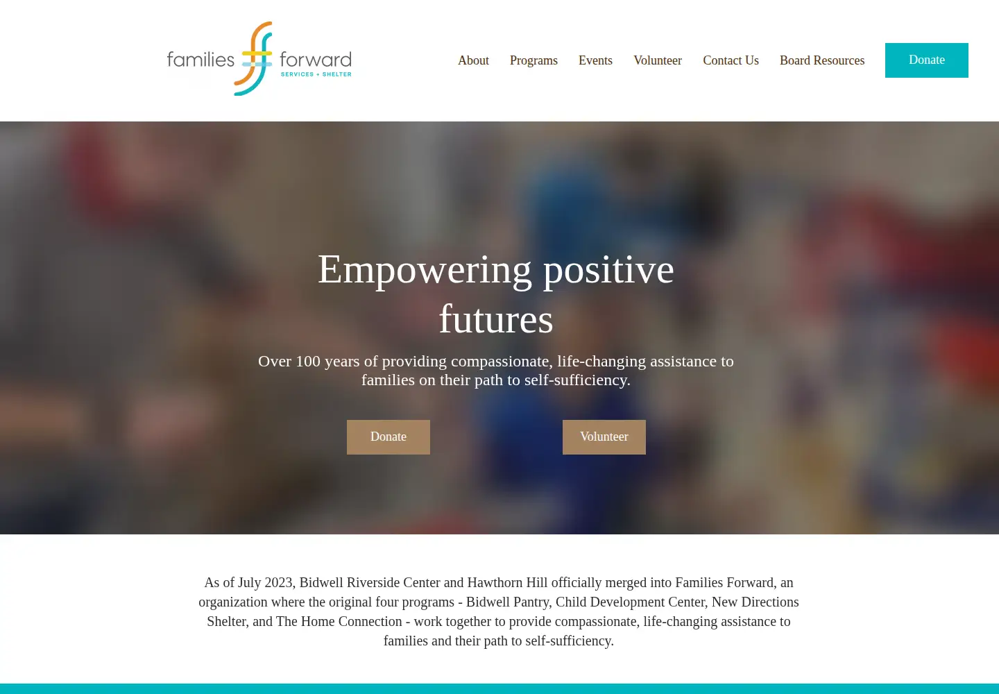 Captured homepage of familiesforward.org in the current scan