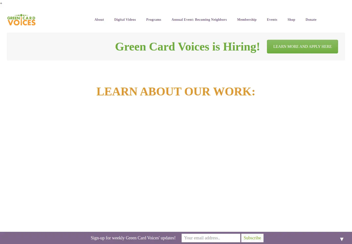 Captured homepage of greencardvoices.org in the current scan